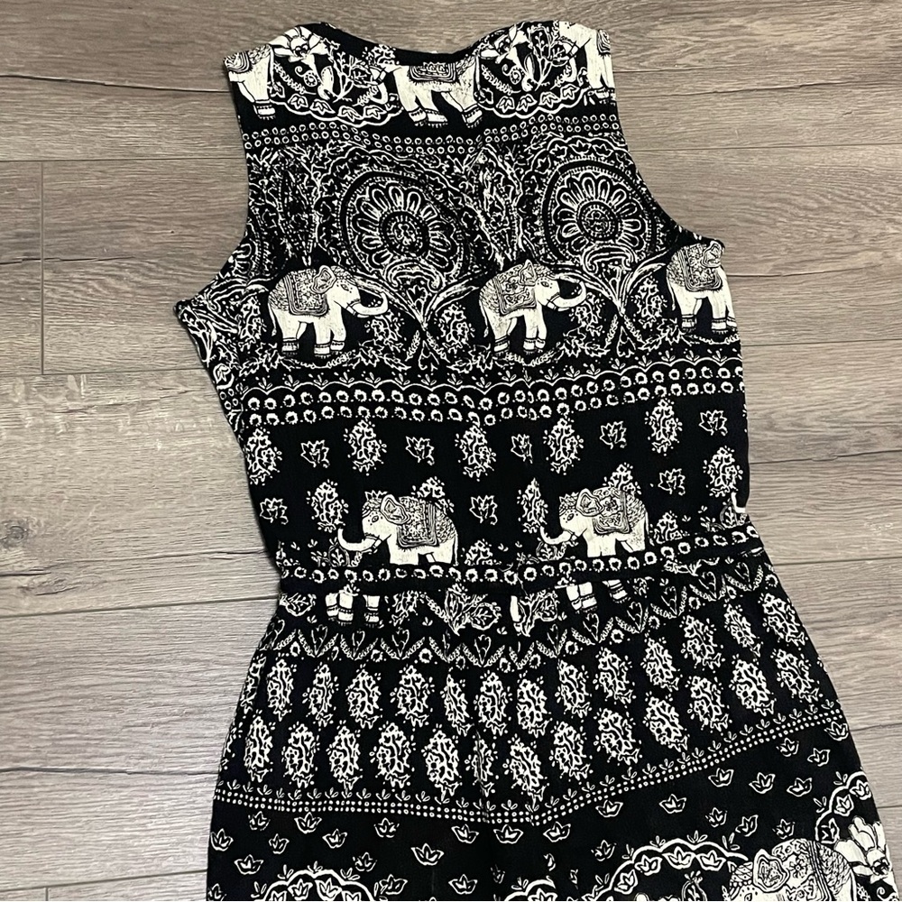 Anthropologie Lilka Jaipur Elephant Jumpsuit Black Ivory Sleeveless Sz XS - Picture 8 of 12